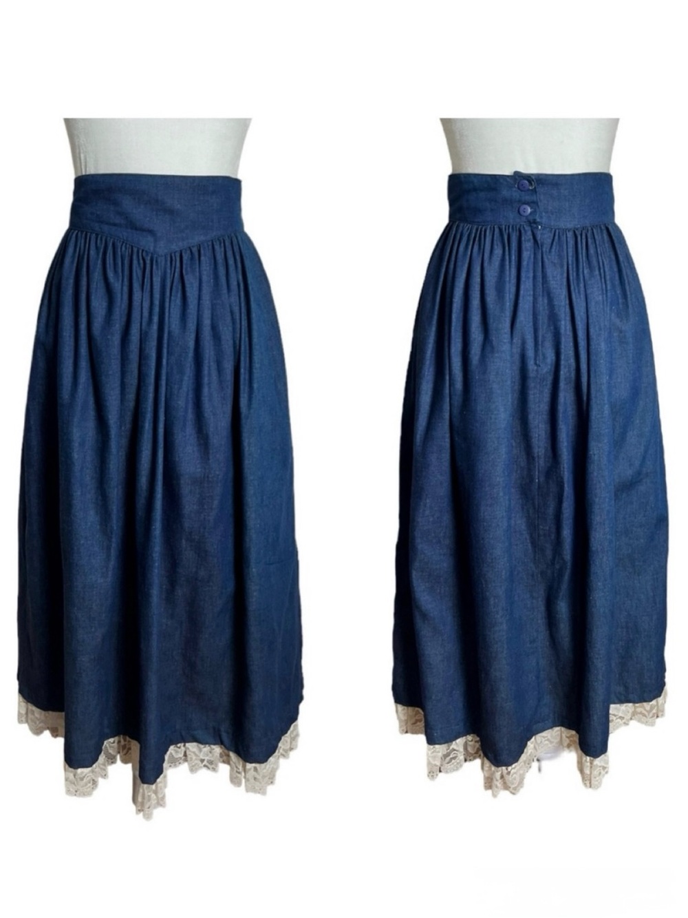 Gunne Sax by Jessica McClintock Lace Trim Denim Skirt Size Small